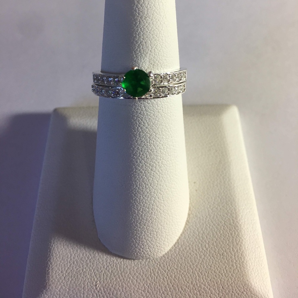 Sterling Silver Green/Clear CZ Stone Eternity Ring